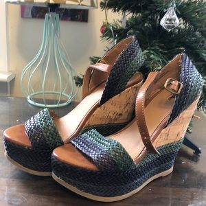 Mossimo, size 8 blue and green wedges